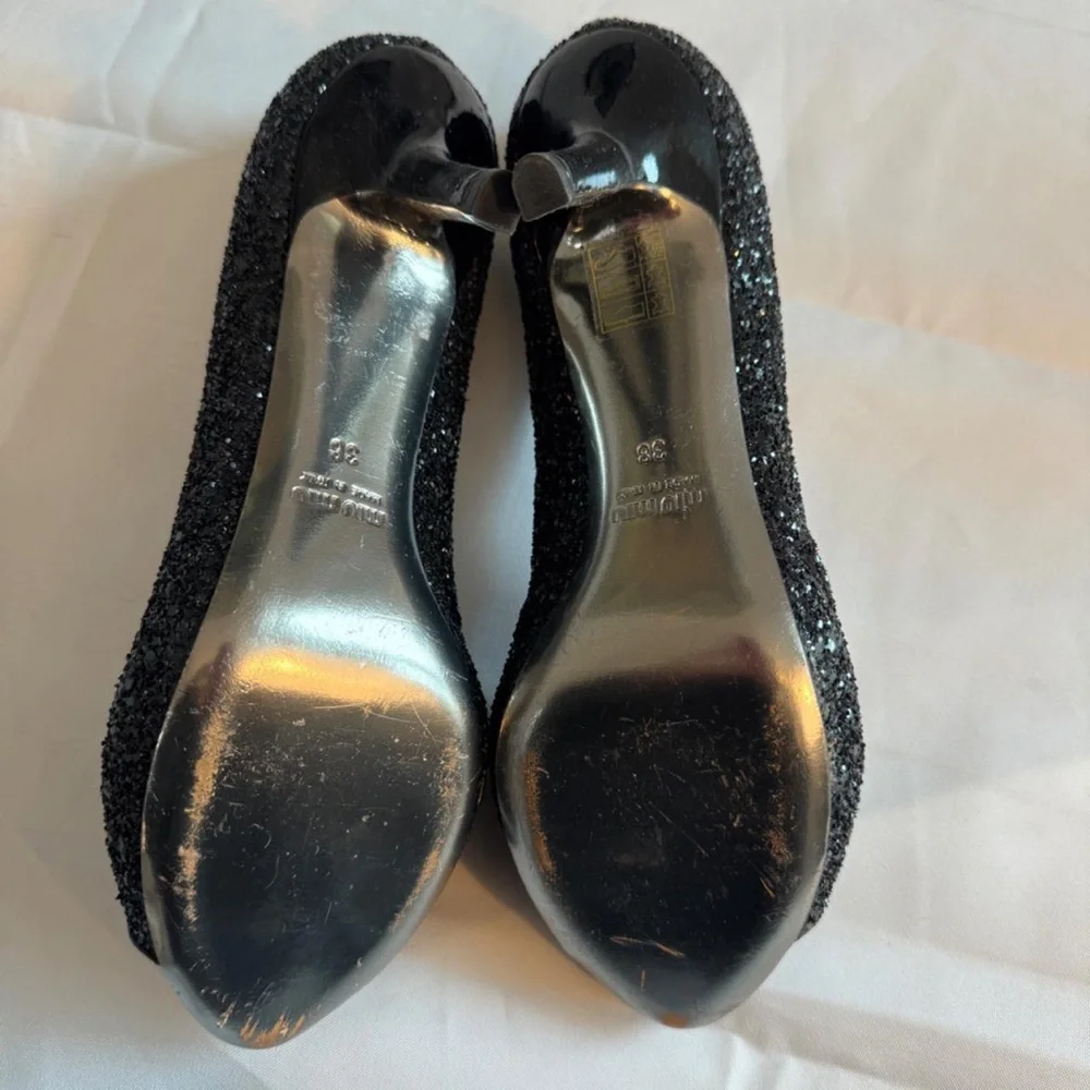 Vintage Miu Miu Sparkly Embellished Glitter Black Heels